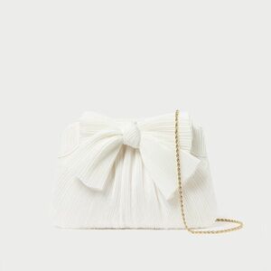 Rayne White Pleated Bow Clutch